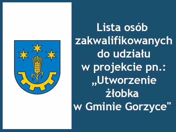 Lista osób  zakwalifikowanych  do udziału  w projekcie pn.:  „Utworzenie  żłobka  w Gminie Gorzyce" 