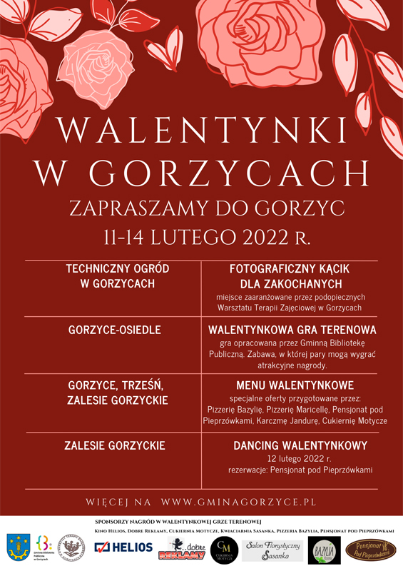 walentynki w Gorzycach. Zapraszamy do Gorzyc. 11-14 lutego 2022 r.